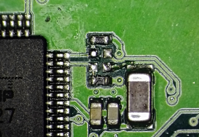 Desoldered UART series resistors