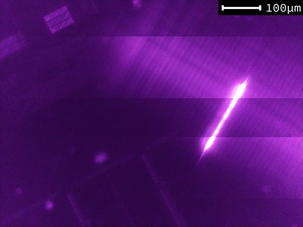 Focused laser beam, as seen from the camera sensor